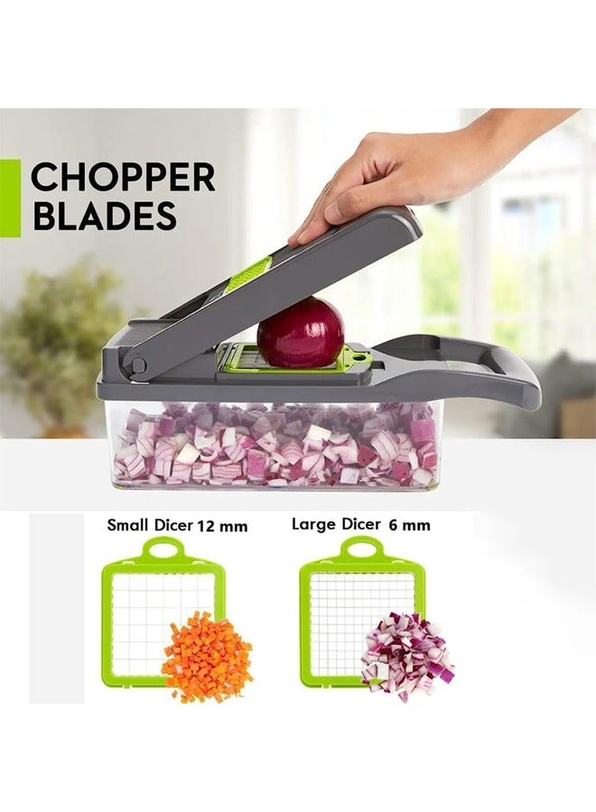 YelaJoy Multi-Purpose Food Chopper, Vegetable Slicer and grater,  10 in 1 Stainless Steel Blade Vegetable Cutter with Container, Handheld, BPA-Free, Dishwasher Safe, Suitable for Potatoes, Carrots, Cucumbers etc (15 Pcs)  - Image 4