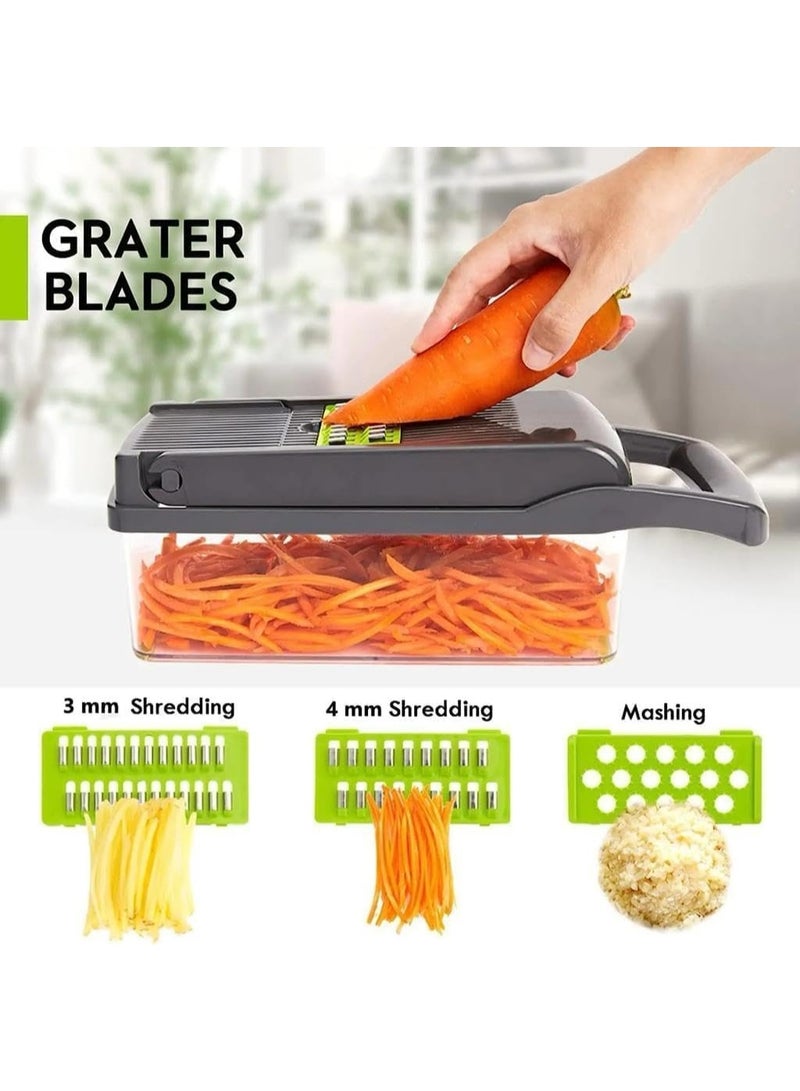 YelaJoy Multi-Purpose Food Chopper, Vegetable Slicer and grater,  10 in 1 Stainless Steel Blade Vegetable Cutter with Container, Handheld, BPA-Free, Dishwasher Safe, Suitable for Potatoes, Carrots, Cucumbers etc (15 Pcs)  - Image 3
