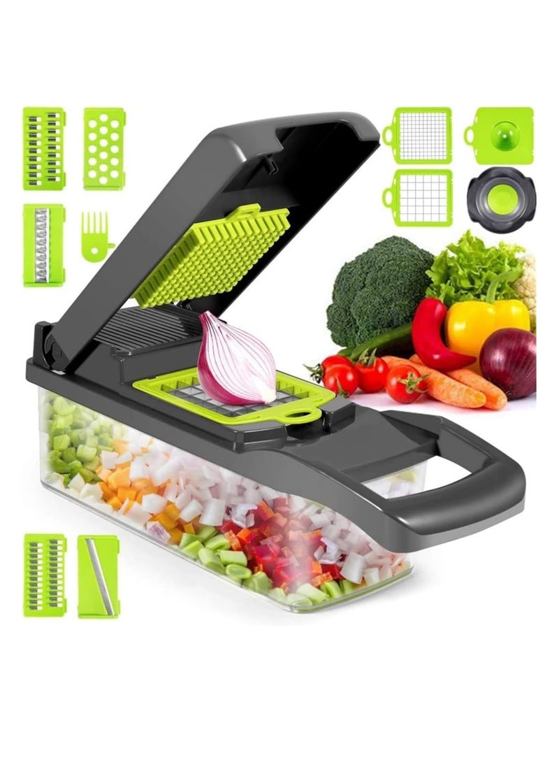 YelaJoy Multi-Purpose Food Chopper, Vegetable Slicer and grater,  10 in 1 Stainless Steel Blade Vegetable Cutter with Container, Handheld, BPA-Free, Dishwasher Safe, Suitable for Potatoes, Carrots, Cucumbers etc (15 Pcs)  - Image 1