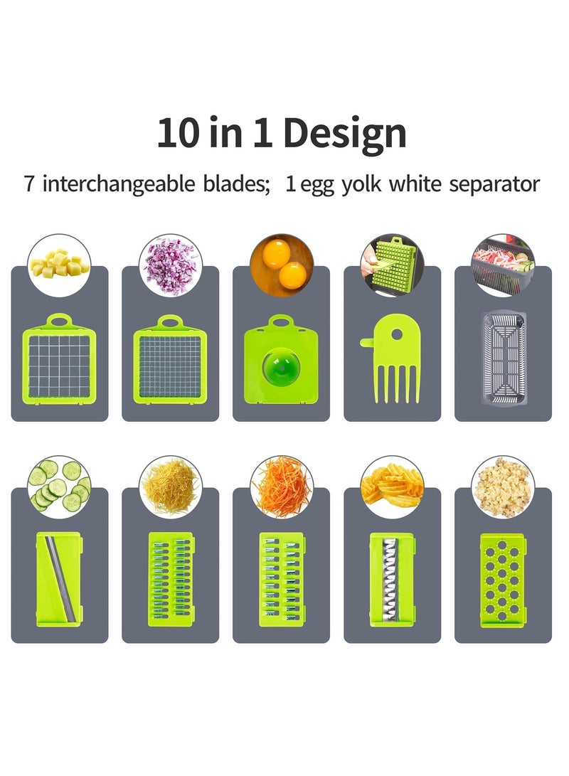 YelaJoy Multi-Purpose Food Chopper, Vegetable Slicer and grater,  10 in 1 Stainless Steel Blade Vegetable Cutter with Container, Handheld, BPA-Free, Dishwasher Safe, Suitable for Potatoes, Carrots, Cucumbers etc (15 Pcs)  - Image 2