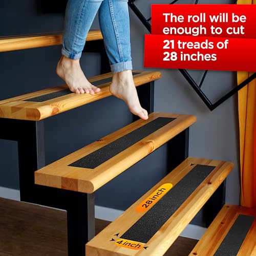 Trazon Grip Tape - Heavy Duty Anti Slip Tape for Stairs Outdoor/Indoor Waterproof 4Inch x 50Ft Safety Non Skid Roll for Stair Steps Ramp Traction Tread Staircases Grips Adhesive Non Slip Strips Walk Black - Image 3