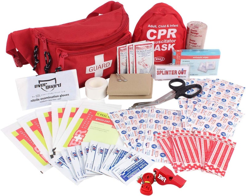 Ever Ready First Aid حقيبة خصر مجهزة بالكامل مع مجموعة إسعافات أولية مكونة من 72 قطعة مع أقنعة CPR للبالغين والرضع - Image 1