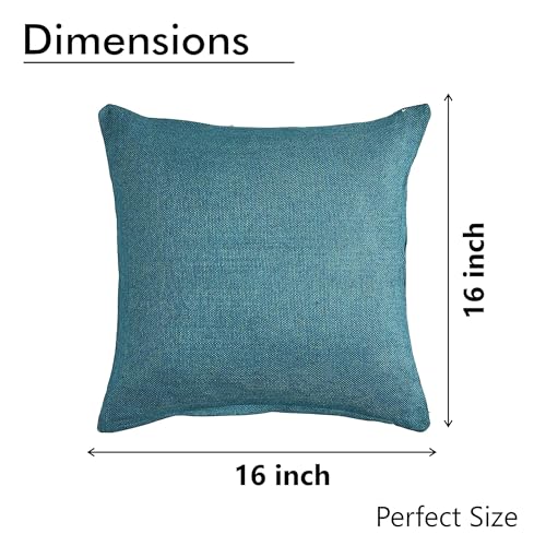 Yellow Weaves Jute Texture Cushion Covers, 16 X 16 Inches, Blue, Set of 5, 250 TC - Image 2