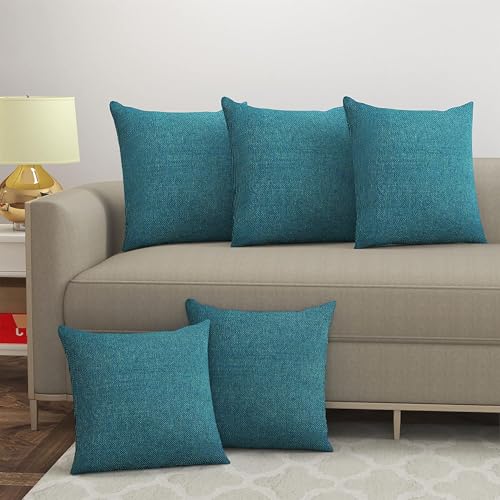 Yellow Weaves Jute Texture Cushion Covers, 16 X 16 Inches, Blue, Set of 5, 250 TC - Image 1