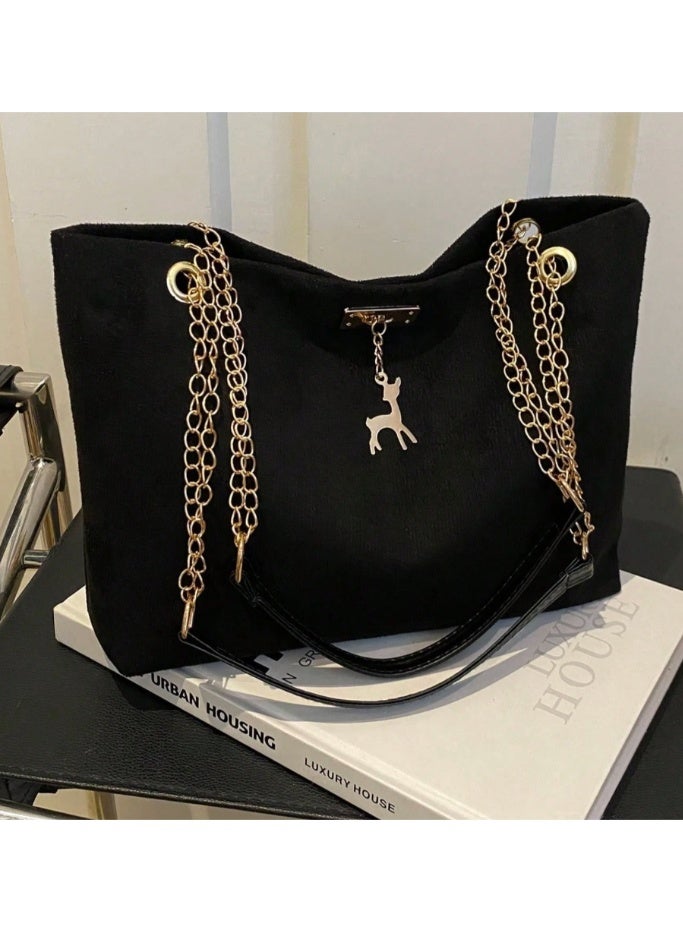 Shein 1pc Pattern Decorative Large Capacity Zipper Shoulder Tote Bag, Suitable For Women's Daily Use, Can Be Used For Shopping, Wallet Storage, Shopping, Young Women, College Students, Newlyweds, White-Collar, Etc. Very Suitable For Office, School, Work, Business, Commuting, Outdoor Activities, Travel And Outing. - Image 1