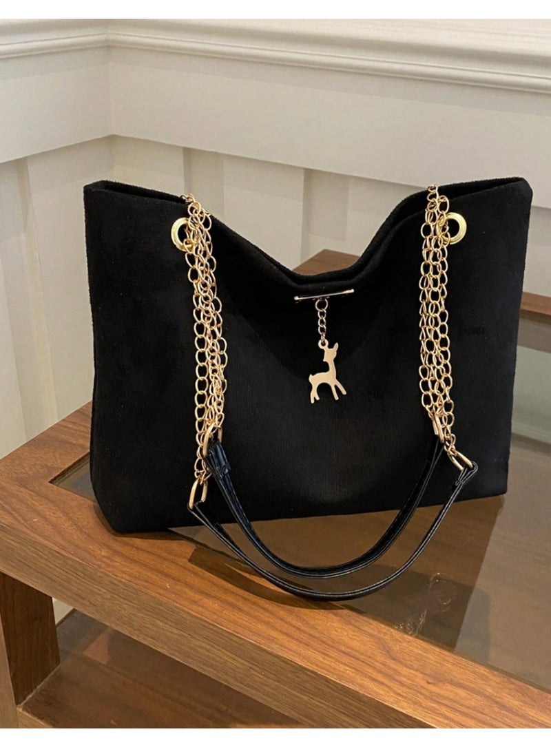 Shein 1pc Pattern Decorative Large Capacity Zipper Shoulder Tote Bag, Suitable For Women's Daily Use, Can Be Used For Shopping, Wallet Storage, Shopping, Young Women, College Students, Newlyweds, White-Collar, Etc. Very Suitable For Office, School, Work, Business, Commuting, Outdoor Activities, Travel And Outing. - Image 5
