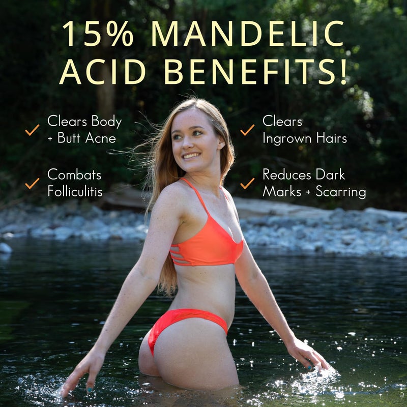 Almond Clear سيروم اللوز الواضح المستوى 2 | سيروم حمض الماندليك للجسم لعلاج حب الشباب، التهاب الجريبات الشعرية، شيخوخة الجلد، الشعر الناشئ، البقع الداكنة على الوجه، الصدر، المؤخرة، الظهر، الفخذين، الذراعين | 4 أونصات - Image 3