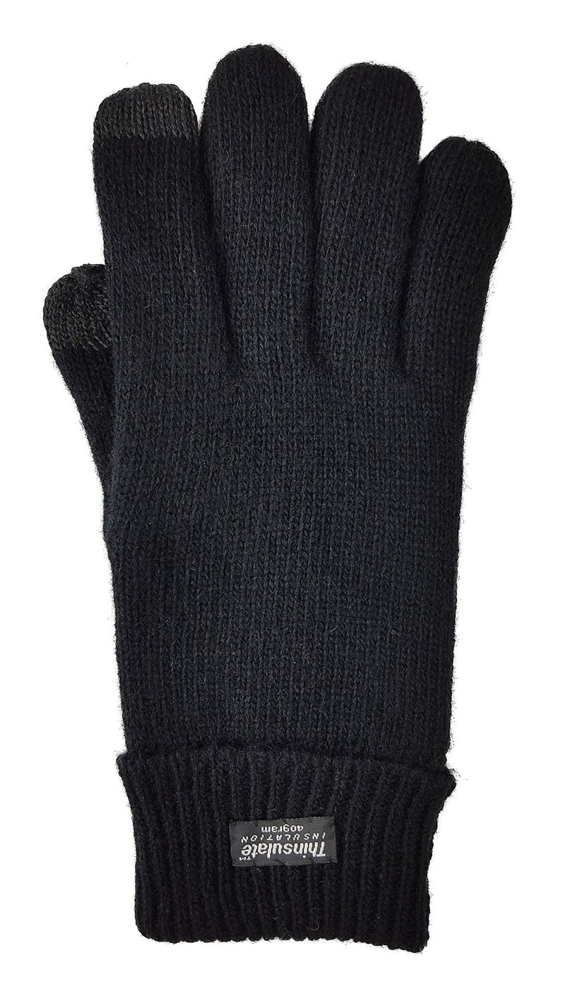 BRUCERIVER Men Pure Wool Knitted Gloves with Thinsulate Lining Size S/M (Black Touchscreen) - Image 2