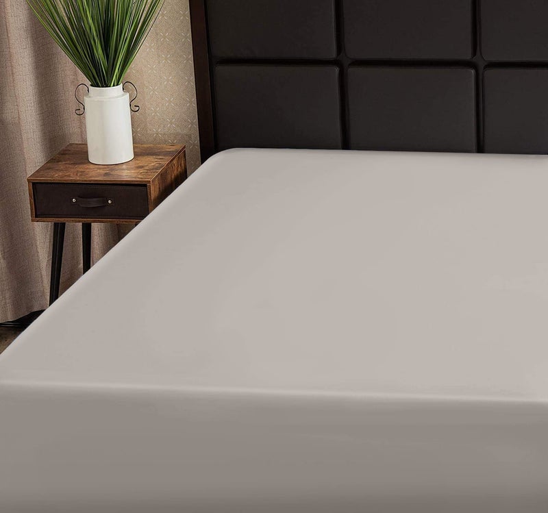 Superity Linen Twin XL Fitted Sheet Made from Cotton. Moisture Wicking Cotton Bed Sheet for Breathable  Dry  and Comfortable Night's Sleep. 200 Thread Count. (Stone)