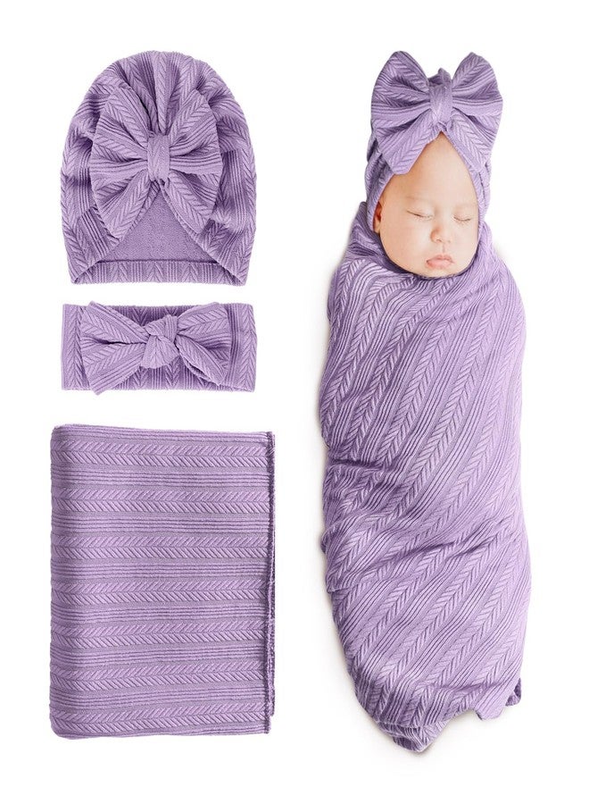 DRESHOW BQUBO Newborn Receiving Blanket Toddler Warm for Girls with Bow Hat and Bow Headband Shower Gift - Image 1