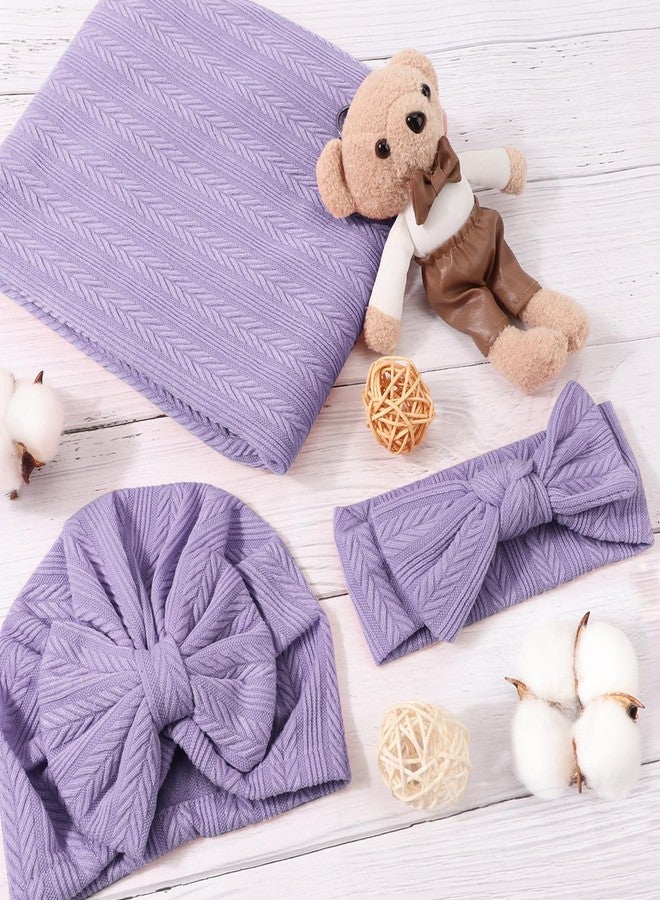 DRESHOW BQUBO Newborn Receiving Blanket Toddler Warm for Girls with Bow Hat and Bow Headband Shower Gift - Image 3