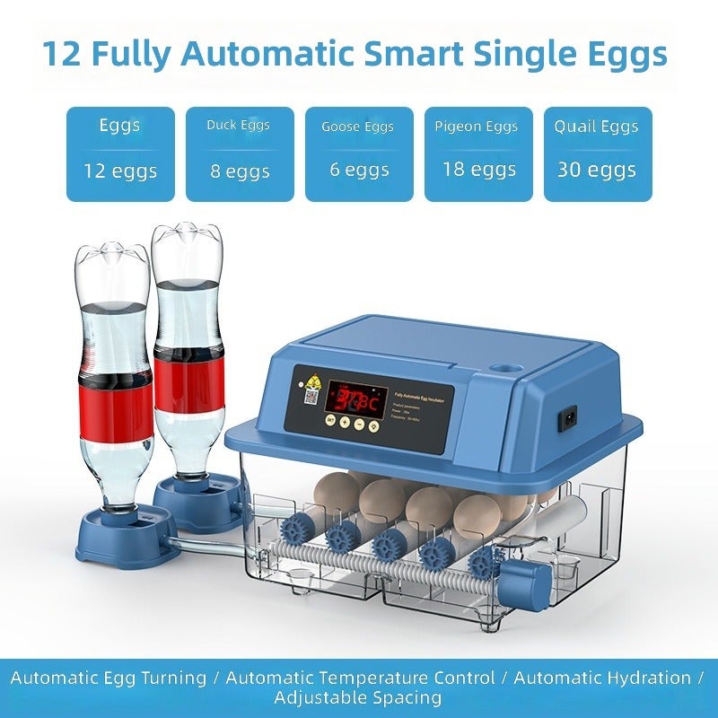 Nuan Fu Bao Smart Automatic Egg Incubator, Small Home Use Digital Hatching Machine with Temperature & Humidity Display, Auto Water Refill & Egg Turning, Adjustable Egg Tray for Chicken & Quail Eggs - Image 1