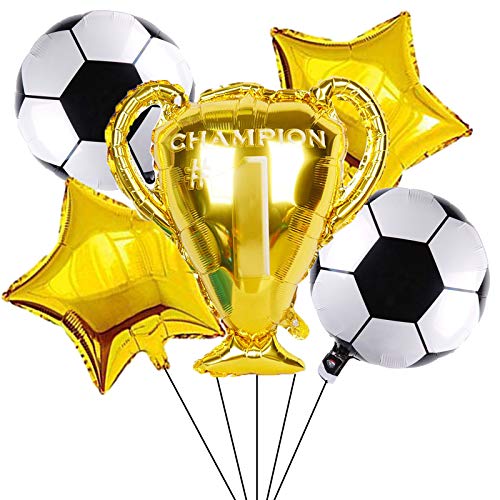 ALY Soccer Party Balloons Supplier 5PCS Championship Trophy and Soccer Foil Balloons for Kids Birthday and Baby Shower Party Decorations - Image 1