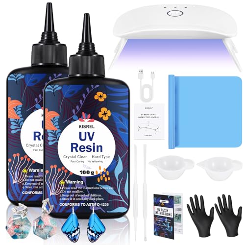 KISREL UV Resin with Light - 200g Upgraded Hard Type Crystal Clear Ultraviolet Curing UV Resin Kit, 8 Lamp Beads UV Light, Resin Kit with Light for Craft Jewelry Making - Image 1