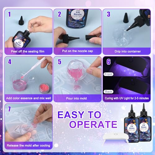 KISREL UV Resin with Light - 200g Upgraded Hard Type Crystal Clear Ultraviolet Curing UV Resin Kit, 8 Lamp Beads UV Light, Resin Kit with Light for Craft Jewelry Making - Image 4