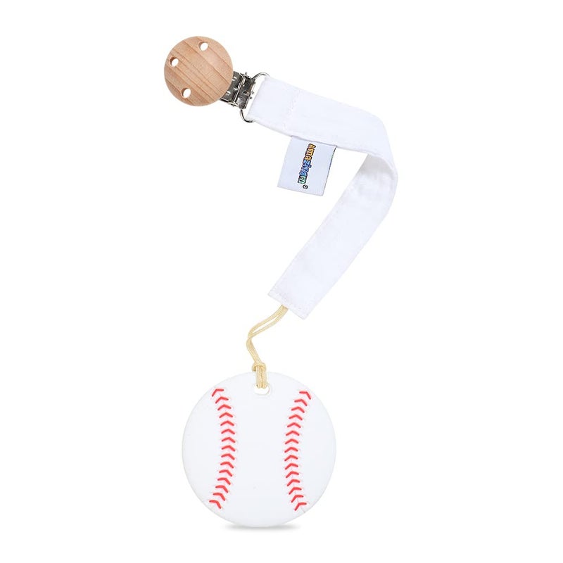 AmazingM Baby Food Grade Silicone Sports Shape Teether Toy with Pacifier Clip HolderTeething Pain Relief Toys Gift Set for 3 Months Boys and GirlsFreezer SafeBPA Free Baseball