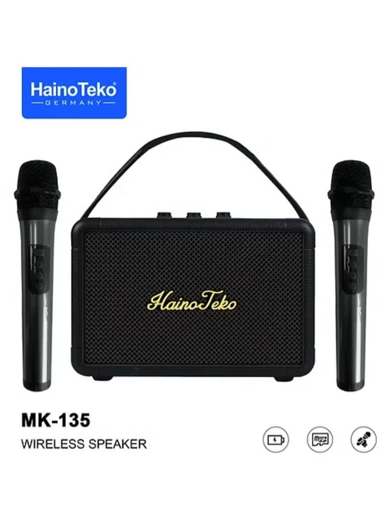 Haino Teko - MK-135 Splash Proof Wireless Speaker with 2 Wireless Mics – Portable Bluetooth Speaker with Waterproof Design, Powerful Sound, Hands-Free Calling, Ideal for Parties, Karaoke, Outdoor Events & More - Image 1