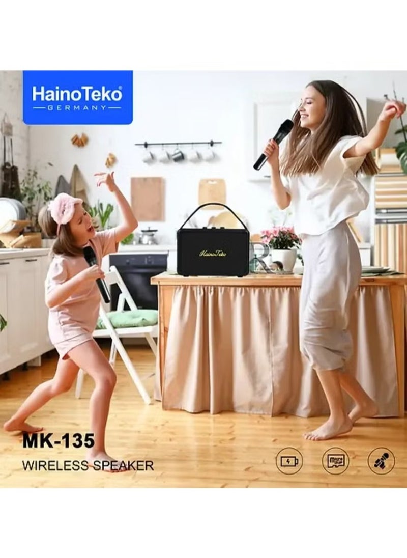 Haino Teko - MK-135 Splash Proof Wireless Speaker with 2 Wireless Mics – Portable Bluetooth Speaker with Waterproof Design, Powerful Sound, Hands-Free Calling, Ideal for Parties, Karaoke, Outdoor Events & More - Image 1