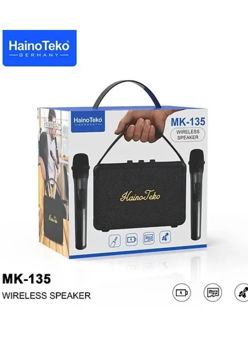 Haino Teko - MK-135 Splash Proof Wireless Speaker with 2 Wireless Mics – Portable Bluetooth Speaker with Waterproof Design, Powerful Sound, Hands-Free Calling, Ideal for Parties, Karaoke, Outdoor Events & More - Image 1