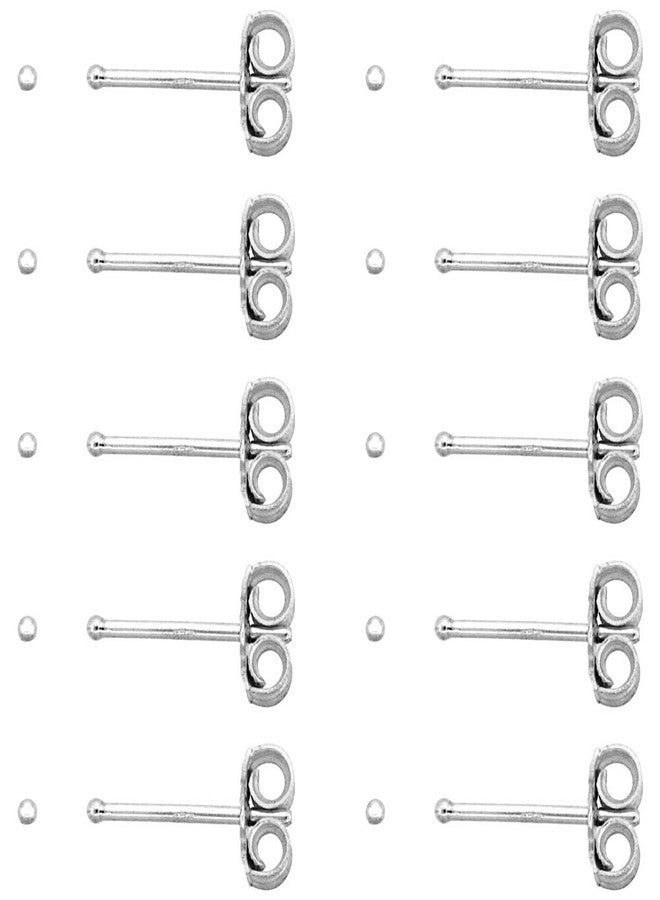 سابرينا سيلفر عبوة من 10 أزواج من الأقراط الفضية الإسترلينية الصغيرة جدًا بحجم 1 مم، أقراط كروية/أقراط أنف للنساء والمراهقات (1/32 بوصة) - Image 1