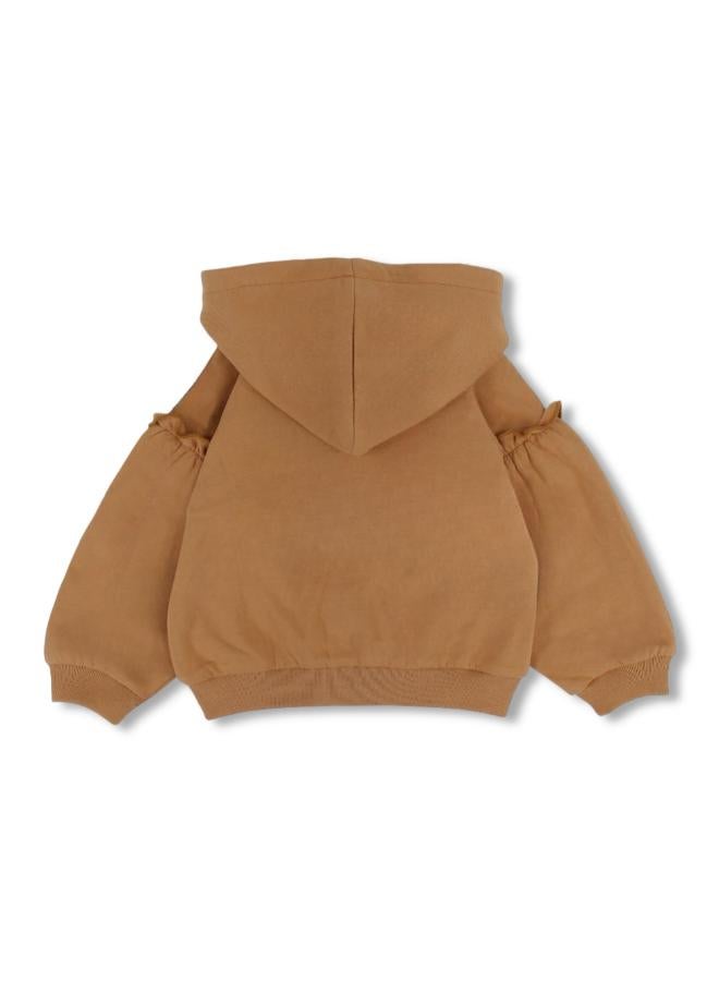 Pompelo Baby Girls Hooded Cotton Jacket – Mustard with Bear Head Embroidery - Image 2