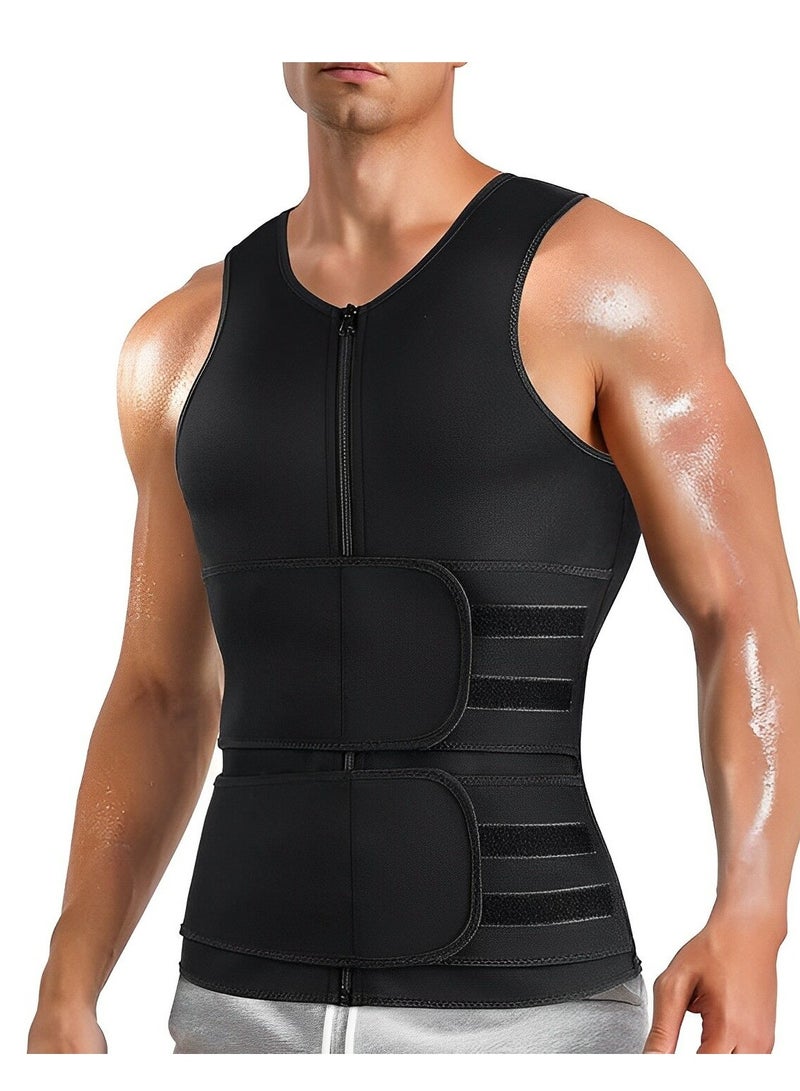 OUYoo سترة ساونا للرجال مع مدرب خصر بسحاب من النيوبرين بدلة ساونا بدون أكمام للتمرين وسترة تشذيب الخصر - Image 1
