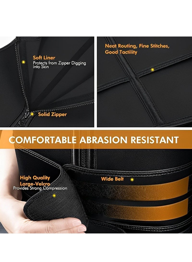 OUYoo سترة ساونا للرجال مع مدرب خصر بسحاب من النيوبرين بدلة ساونا بدون أكمام للتمرين وسترة تشذيب الخصر - Image 3