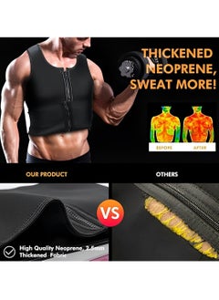 OUYoo Sauna Vest for Men with Waist Trainer Zipper Neoprene Sauna Sweat Suit Tank Top Workout Waist Trimmer Vest  - Image 5
