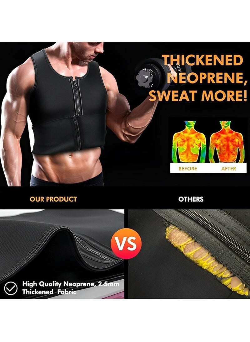 OUYoo سترة ساونا للرجال مع مدرب خصر بسحاب من النيوبرين بدلة ساونا بدون أكمام للتمرين وسترة تشذيب الخصر - Image 5