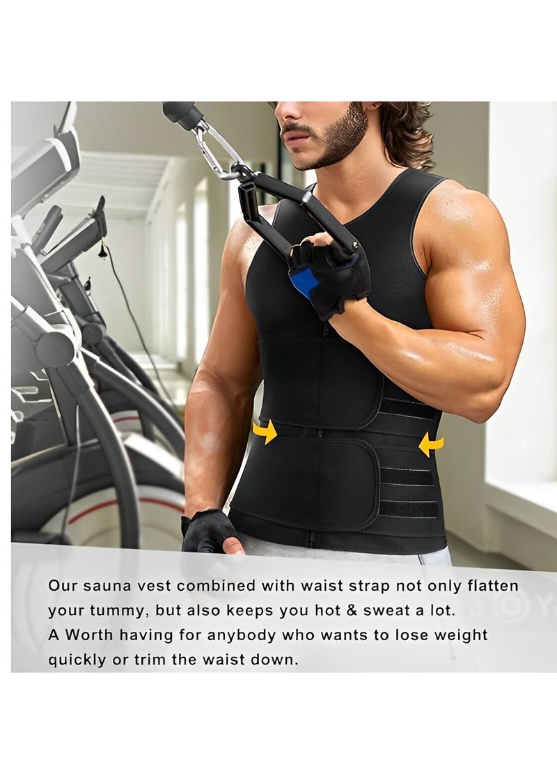 OUYoo سترة ساونا للرجال مع مدرب خصر بسحاب من النيوبرين بدلة ساونا بدون أكمام للتمرين وسترة تشذيب الخصر - Image 2