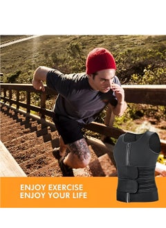 OUYoo Sauna Vest for Men with Waist Trainer Zipper Neoprene Sauna Sweat Suit Tank Top Workout Waist Trimmer Vest  - Image 4