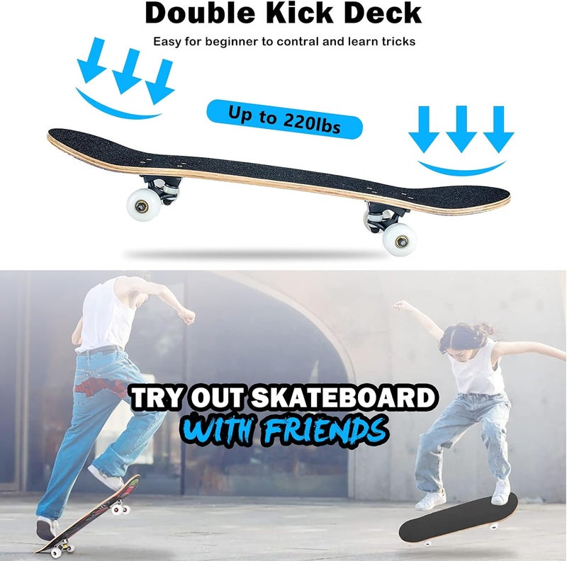 CLYCTIP Skateboard,31 x 8 Inch Complete Skateboard, 8-Layer Maple Wood Deck Double Kick Standard Skateboards for Kids, Teens, Adult, Beginner - Image 3
