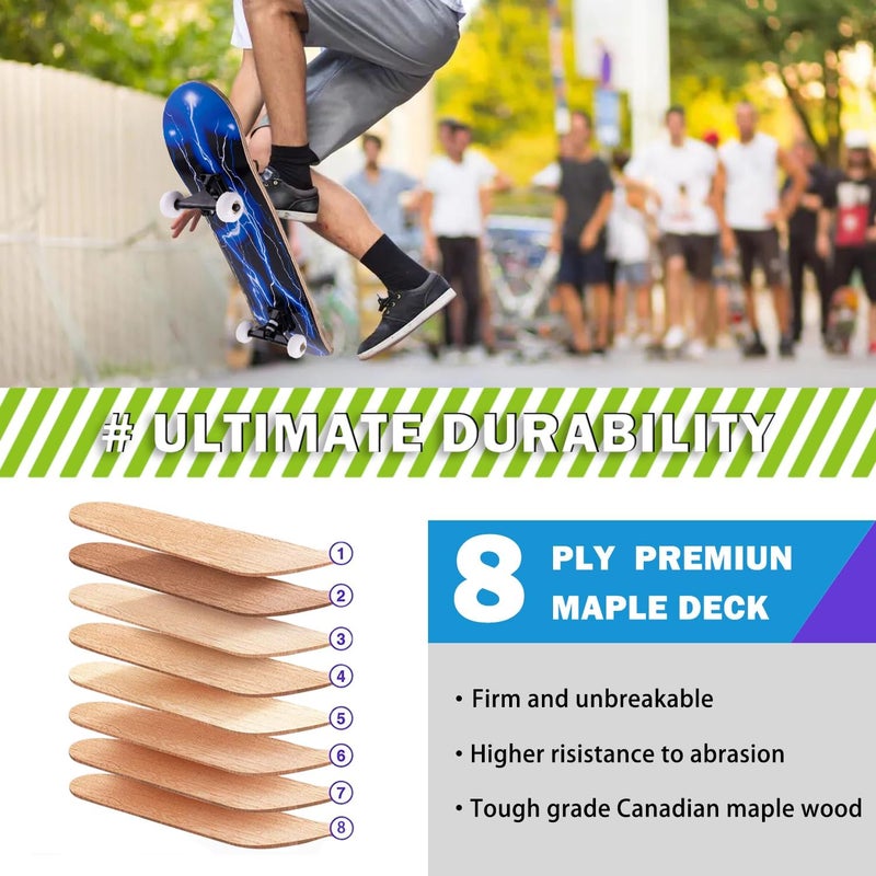 CLYCTIP Skateboard,31 x 8 Inch Complete Skateboard, 8-Layer Maple Wood Deck Double Kick Standard Skateboards for Kids, Teens, Adult, Beginner - Image 4