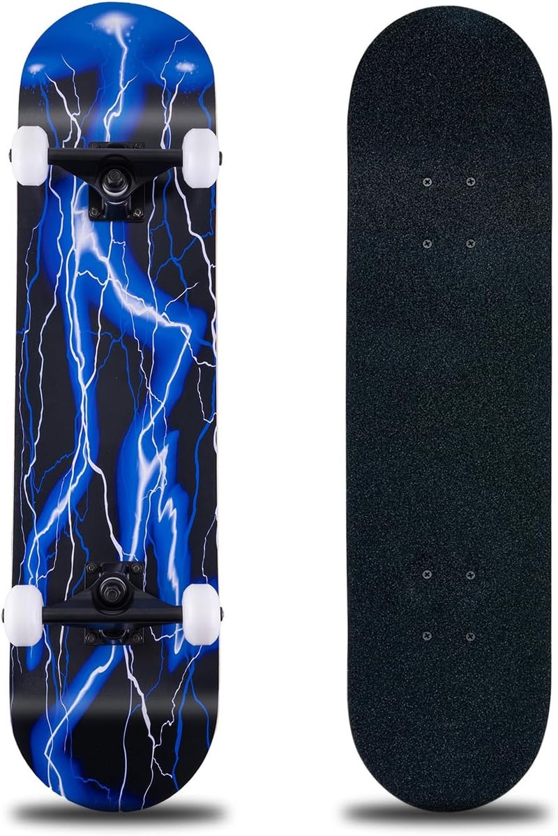 CLYCTIP Skateboard,31 x 8 Inch Complete Skateboard, 8-Layer Maple Wood Deck Double Kick Standard Skateboards for Kids, Teens, Adult, Beginner - Image 1