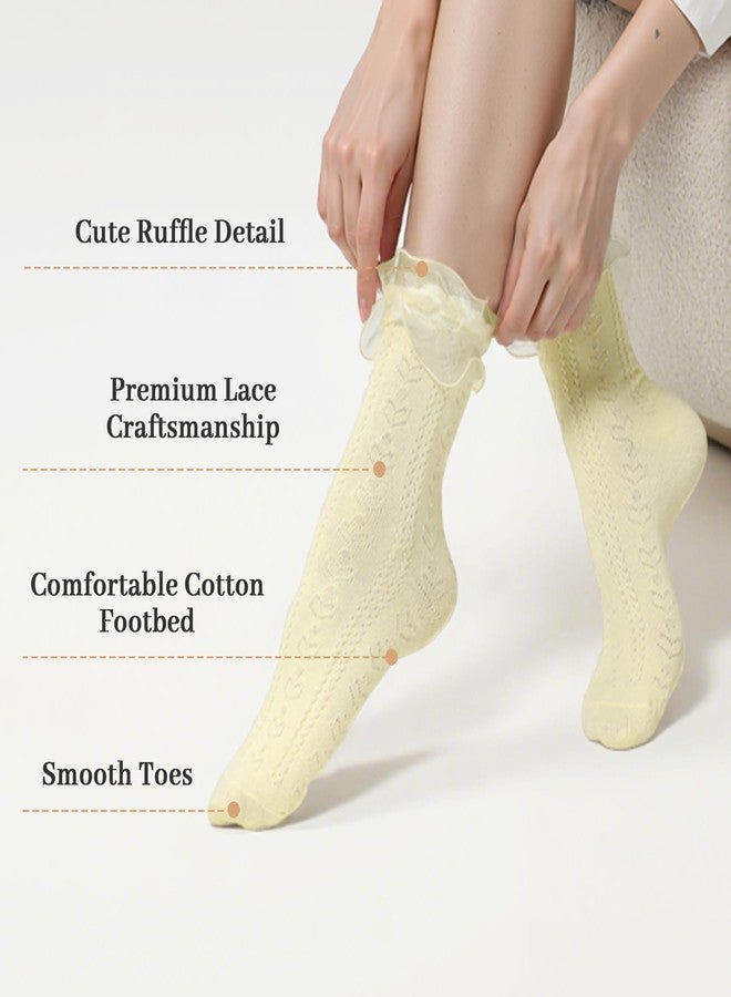 Komorebi Ruffle Socks Woman-Lace Frilly Socks Women-Soft Cotton Cute Sock for Women Girls Yellow 1 Pack - Image 2