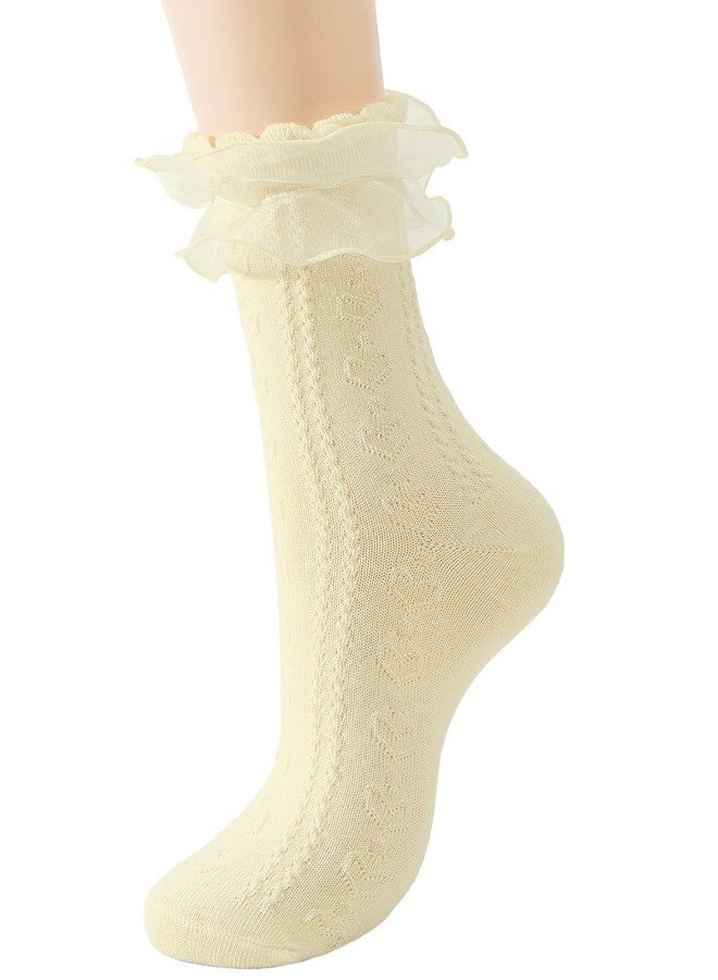 Komorebi Ruffle Socks Woman-Lace Frilly Socks Women-Soft Cotton Cute Sock for Women Girls Yellow 1 Pack - Image 1
