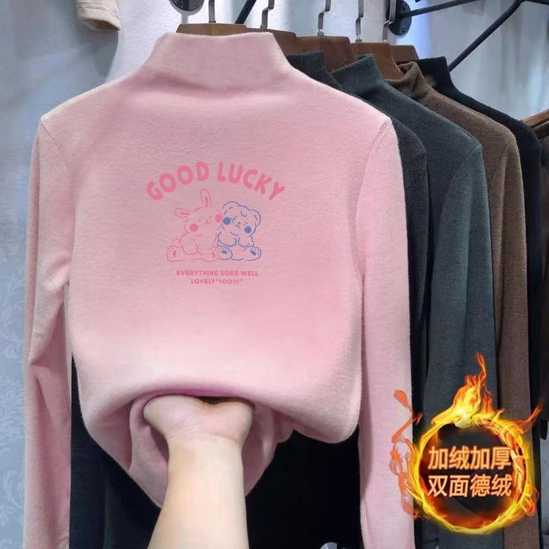 Children'S Long-Sleeved Half-High Collar Base Shirt Cartoon Printed Western Style Casual T-Shirt Baby Girl All-Match Top T-Shirt - Image 2