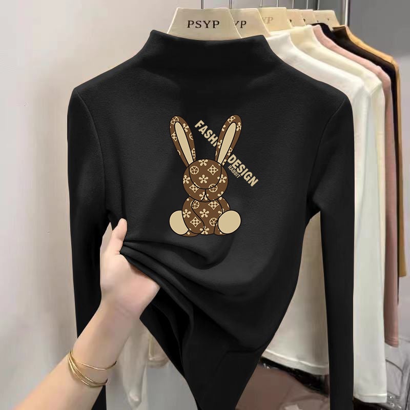 Children'S Long-Sleeved Half-High Collar Base Shirt Cartoon Printed Western Style Casual T-Shirt Baby Girl All-Match Top T-Shirt - Image 3