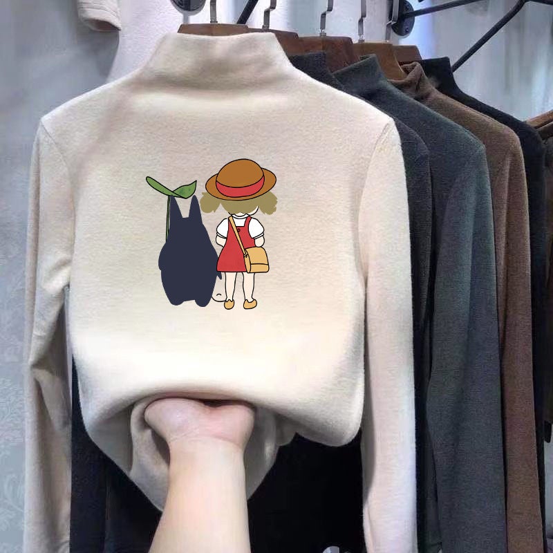 Children'S Long-Sleeved Half-High Collar Base Shirt Cartoon Printed Western Style Casual T-Shirt Baby Girl All-Match Top T-Shirt - Image 5