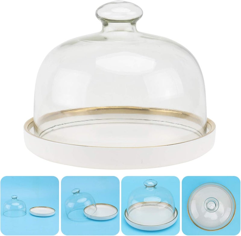woobles Cake Stand Cover 1 Set Glass Dome with Ceramic Base Cloche Bell Jar Cake Display Tabletop Centerpiece for Dessert Cheese Pastries fro Kitchen White Cake Display Stand White - Image 3