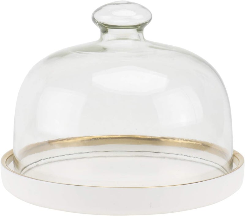 woobles Cake Stand Cover 1 Set Glass Dome with Ceramic Base Cloche Bell Jar Cake Display Tabletop Centerpiece for Dessert Cheese Pastries fro Kitchen White Cake Display Stand White - Image 1
