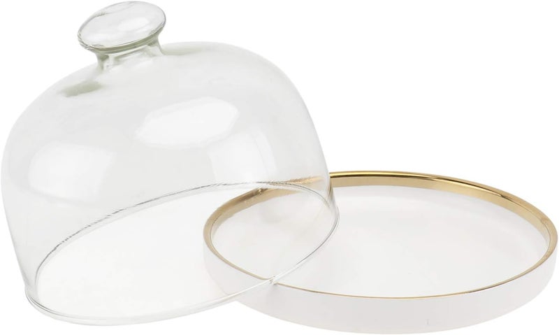 woobles Cake Stand Cover 1 Set Glass Dome with Ceramic Base Cloche Bell Jar Cake Display Tabletop Centerpiece for Dessert Cheese Pastries fro Kitchen White Cake Display Stand White - Image 5