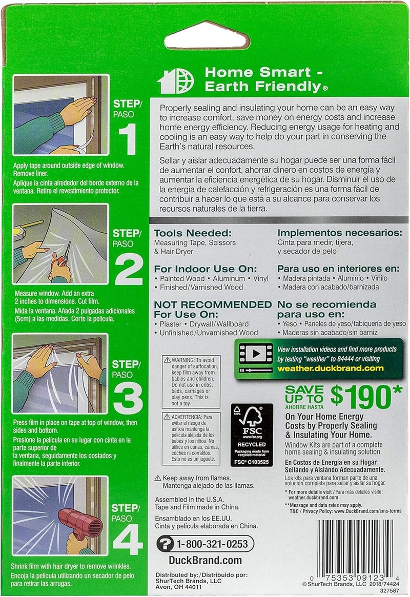 Duck 286218 مجموعة عزل نافذة فيلم انكماش باب الفناء كبير الحجم، 1، شفاف تماماً - Image 2