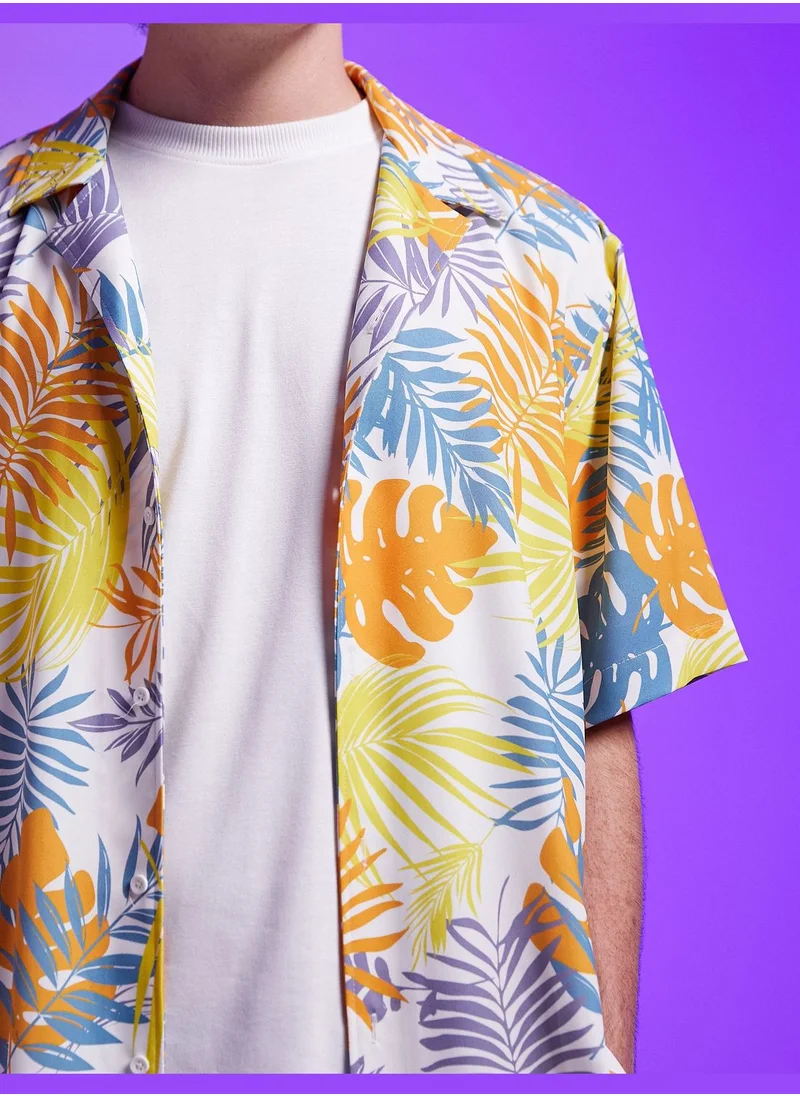 KOTON Leaf Patterned Short Sleeve Shirt