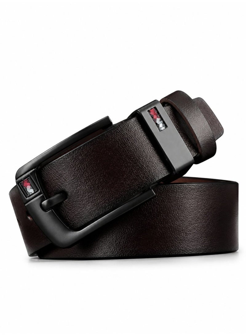HASTE Vintage Leather Belt - Pin Buckle Distressed Finish - 120cm - Dark Brown - Image 1