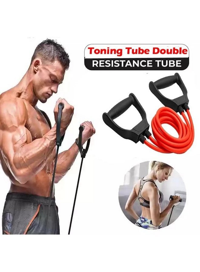D-fix® Double Toning Resistance Tube Heavy Quality Pull Rope Elastic Rubber Exercise Band for Stretching, Workout, Home Gym with Grip D Shaped Handles for Men and Women with Workout -RED - Image 4