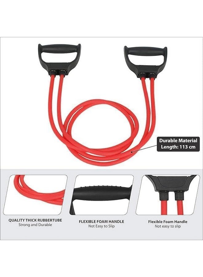 D-fix® Double Toning Resistance Tube Heavy Quality Pull Rope Elastic Rubber Exercise Band for Stretching, Workout, Home Gym with Grip D Shaped Handles for Men and Women with Workout -RED - Image 3