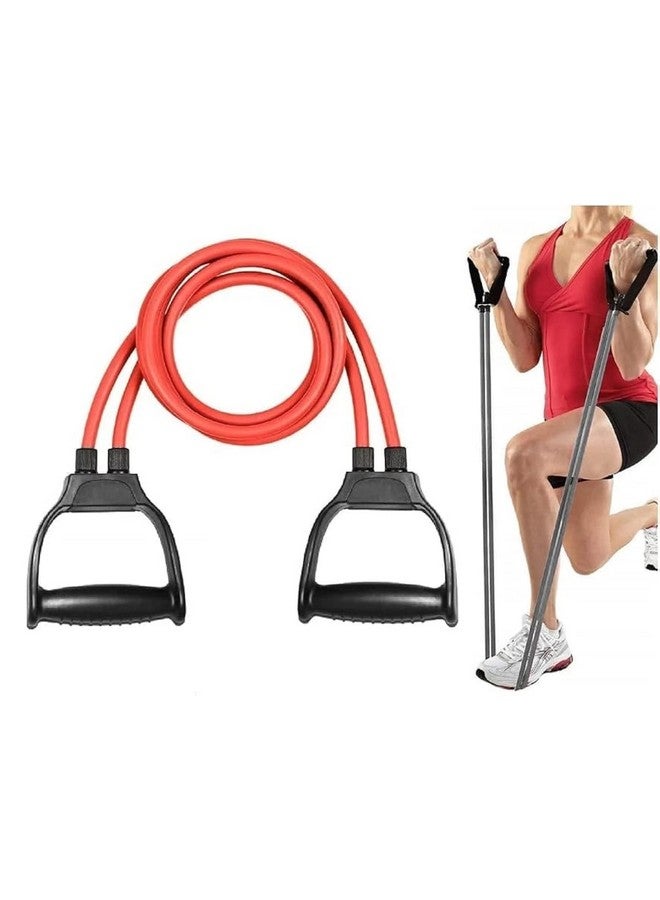 D-fix® Double Toning Resistance Tube Heavy Quality Pull Rope Elastic Rubber Exercise Band for Stretching, Workout, Home Gym with Grip D Shaped Handles for Men and Women with Workout -RED - Image 1