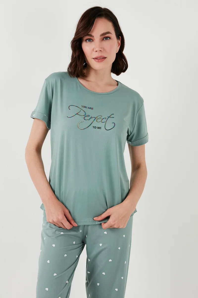 Lela Soft Textured Crew Neck Pajama Set Women's Pajama Set 6097605
