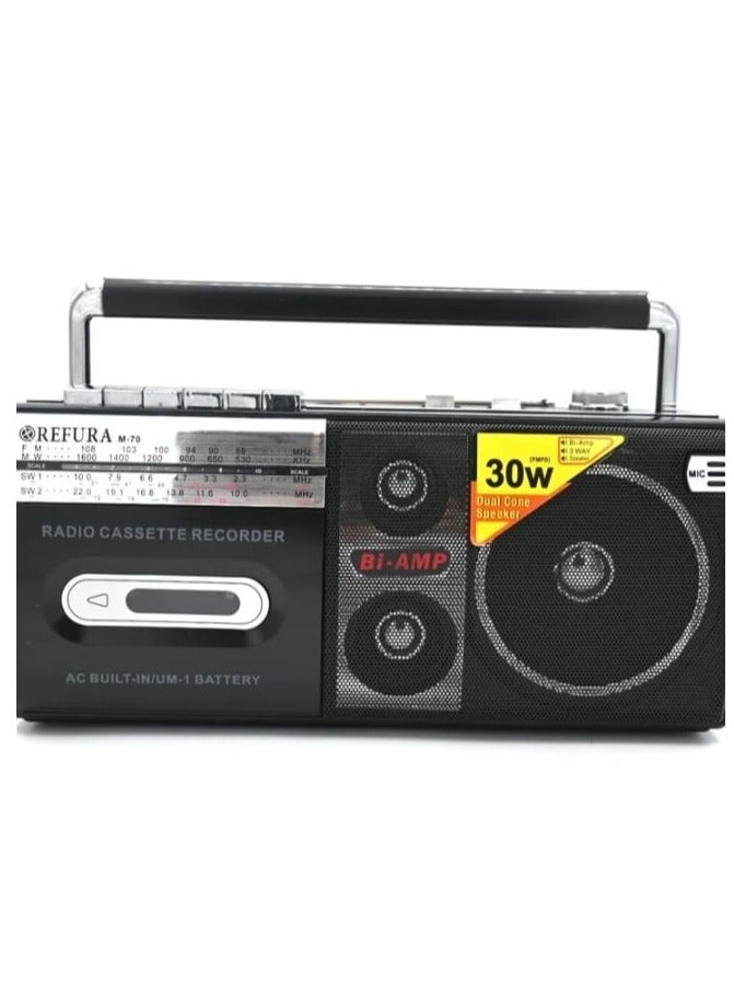 ريفورا مسجل كاسيت وراديو 30 وات أسود | يدعم USB / FM / SW1 / SW2-4 Band / مقبس سماعة الأذن M-70 - Image 3